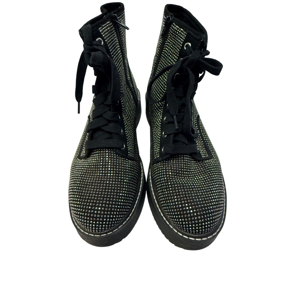 Madden NYC Womens Rhinestone Combat Boots Black Bling Platform Zip WMMN42AM711
